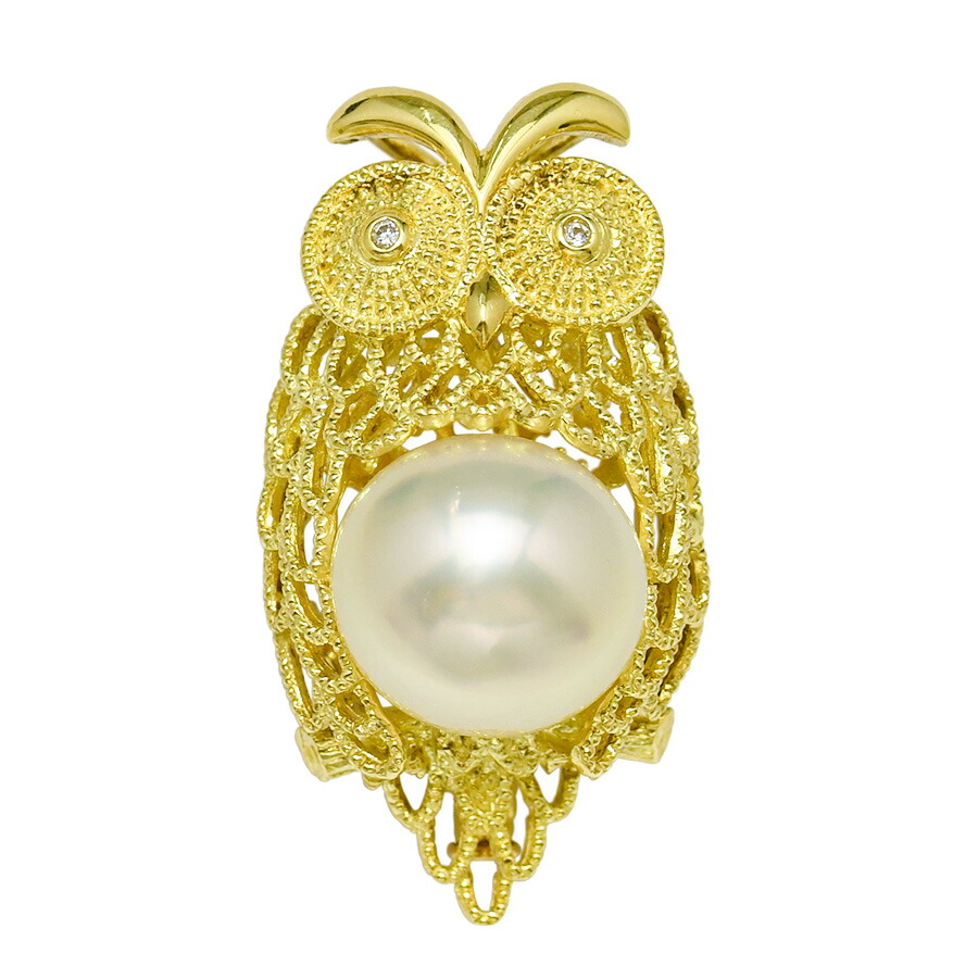 希少田崎真珠フクロウパールシェルブローチ
