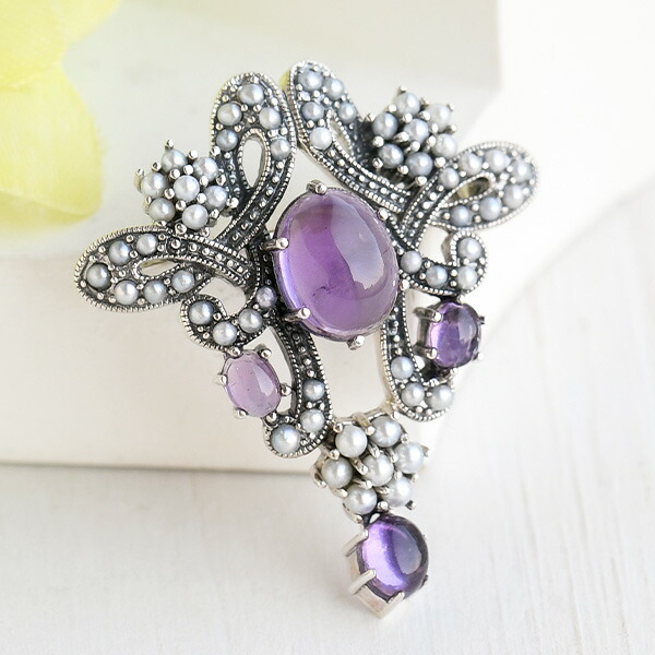 楽天市場】碌山 アメジスト シードパール ブローチペンダント