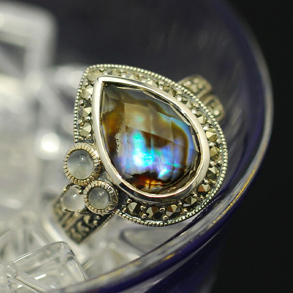 ひなママ】天然アバロンシェルのデザインフリーサイズリング ひなママ