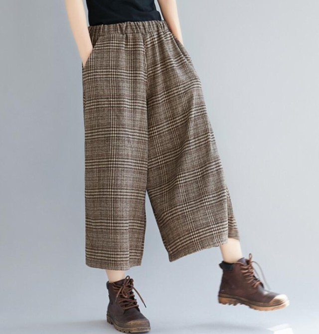 楽天市場】ワイドパンツ ボトムス レディース 秋冬 チェック パンツ