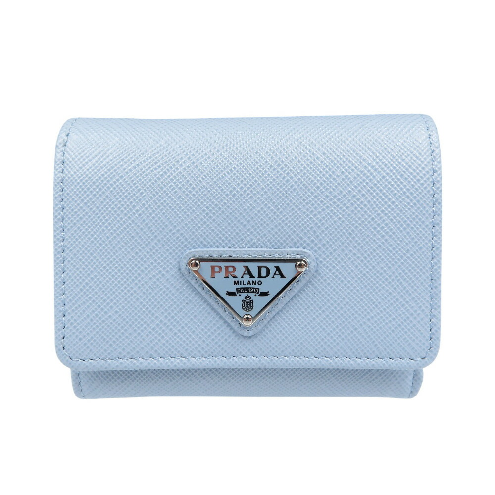 PRADA ミニウォレット サフィアーノ 三角プレート ブルー PRADA