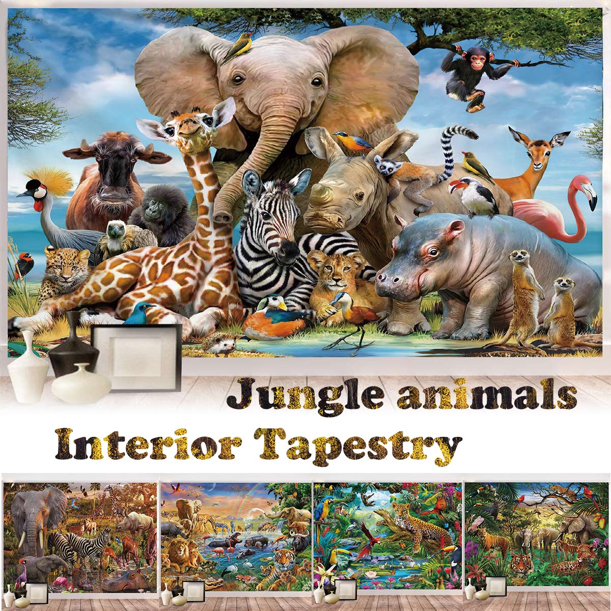 象皮でできた象のタペストリー(額縁付き) 象皮でできた象の