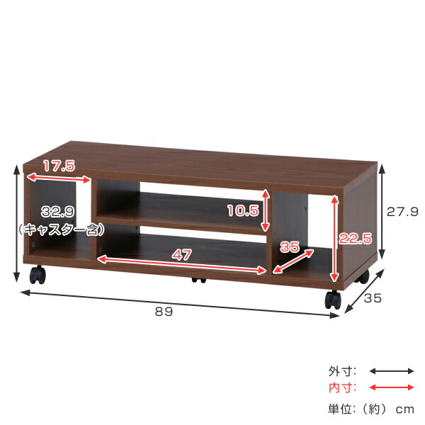楽天市場】テレビ台 幅89cm キャスター付 木製 オープンラック