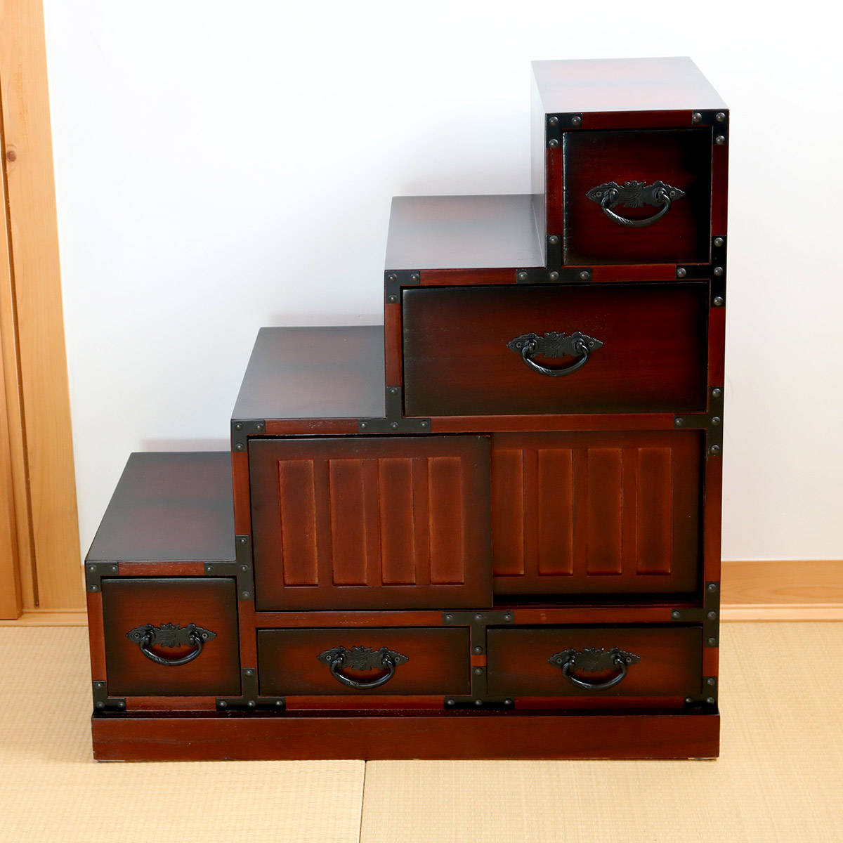 昭和レトロ】木製家具 和風家具 民芸風 小引き出し 収納棚 木製模様の