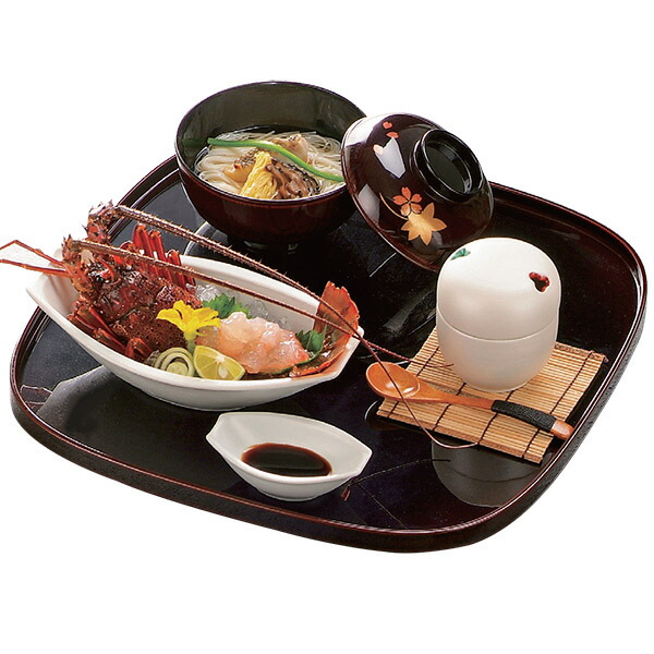 未使用 懐石道具 木製溜塗 9寸 ヘギ目 四方膳 5客揃 銘々