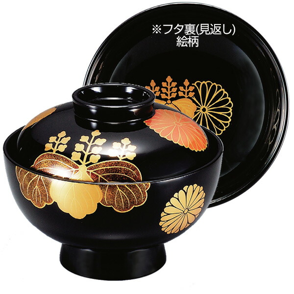 BK416 時代輪島塗 松竹梅図蒔絵 吸物椀 五客 木製 茶道具 懐石 会席