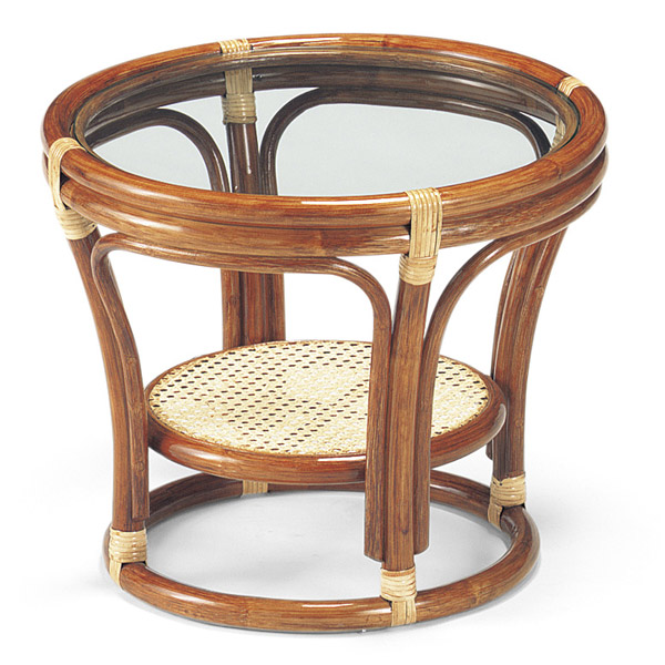 ⭐️即決価格⭐️ラタンサイドテーブル 丸型ガラステーブル 藤 天板