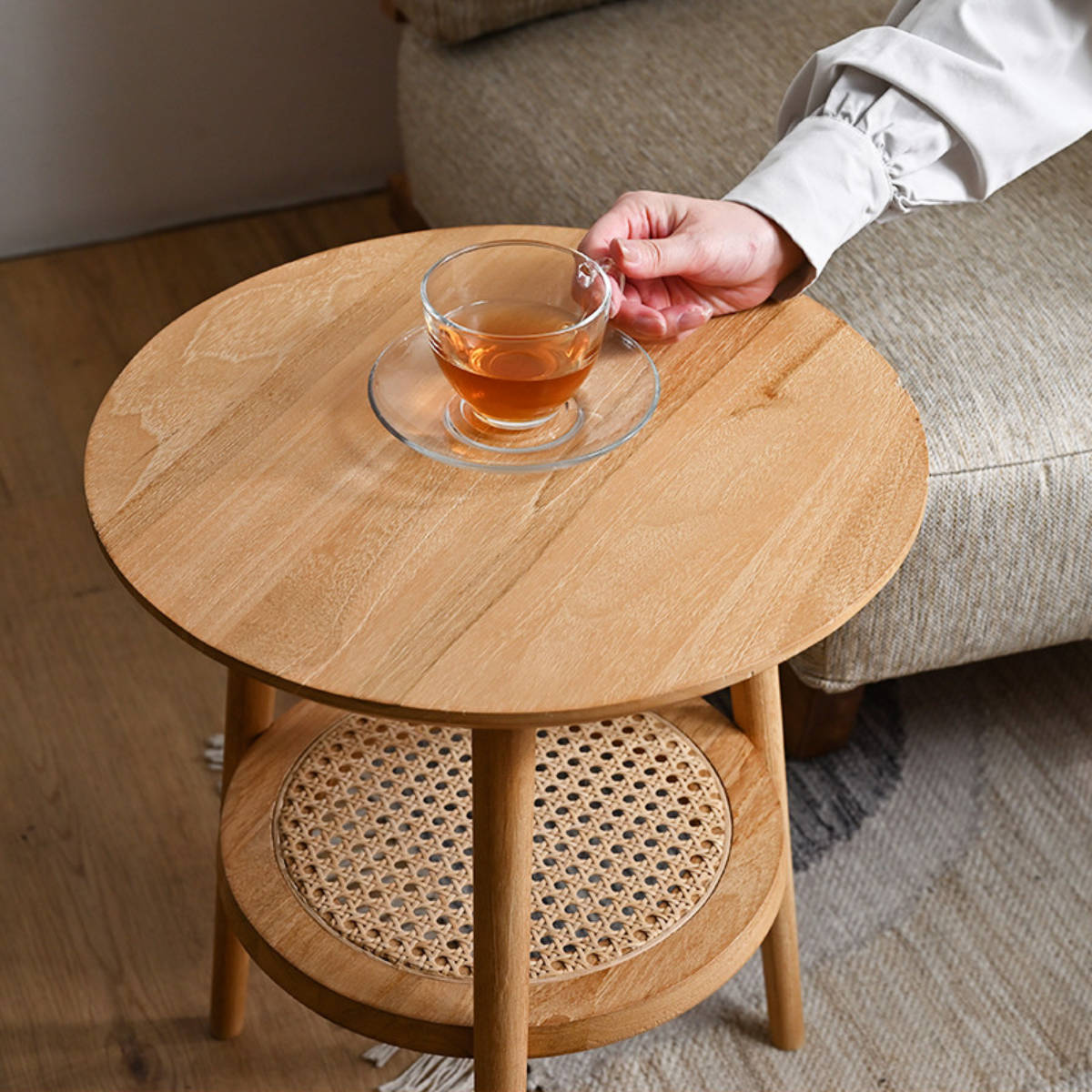 楽天市場】サイドテーブル ラタン 直径40cm 天然木 CALM （ ラタン