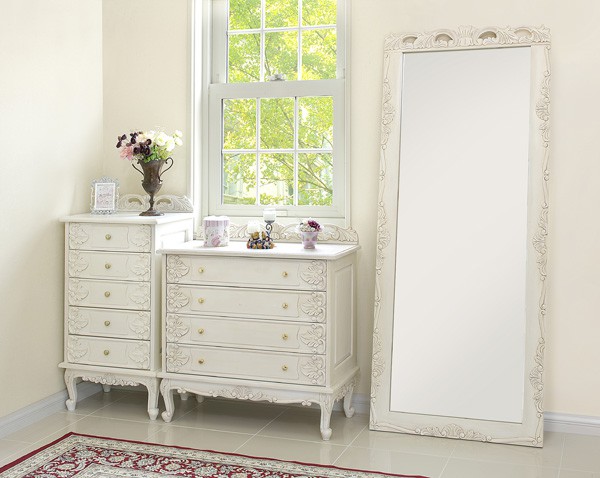 アンティーク 猫足 チェスト クリーム色の木製キャビネット 3段 楽天