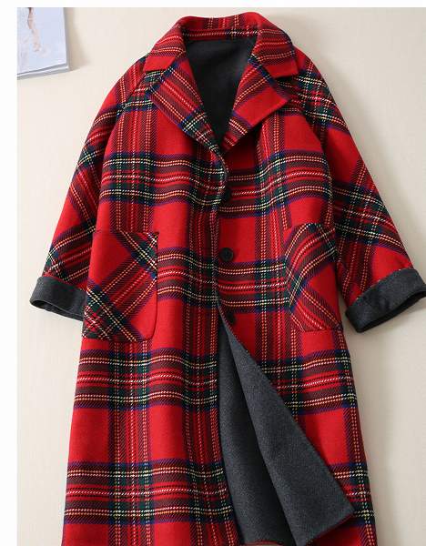楽天市場】タータンチェックウールロングコート リバーコート ダブル