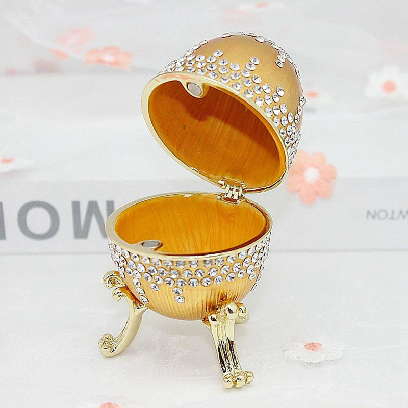 エッグ型 ガラス製 トリンケットボックス 小物入れ アンティーク 金彩