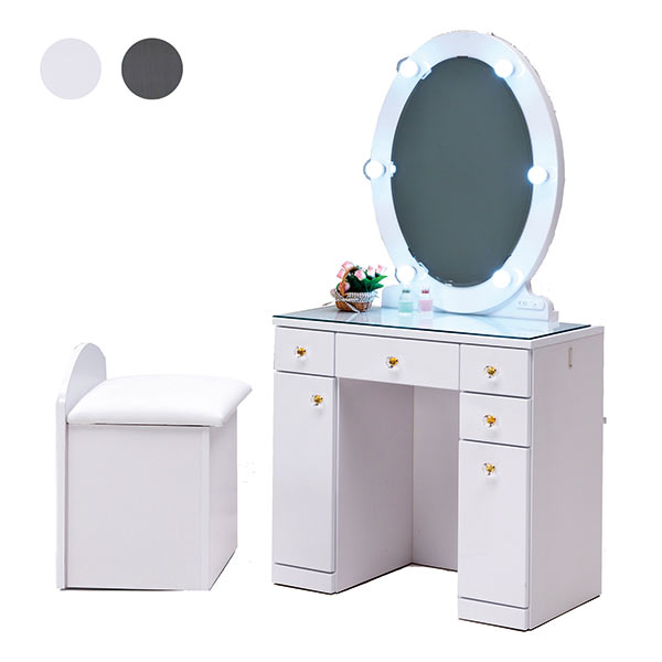 楽天市場】ドレッサー LED ライト付き 幅80cm スツール付き 2点セット