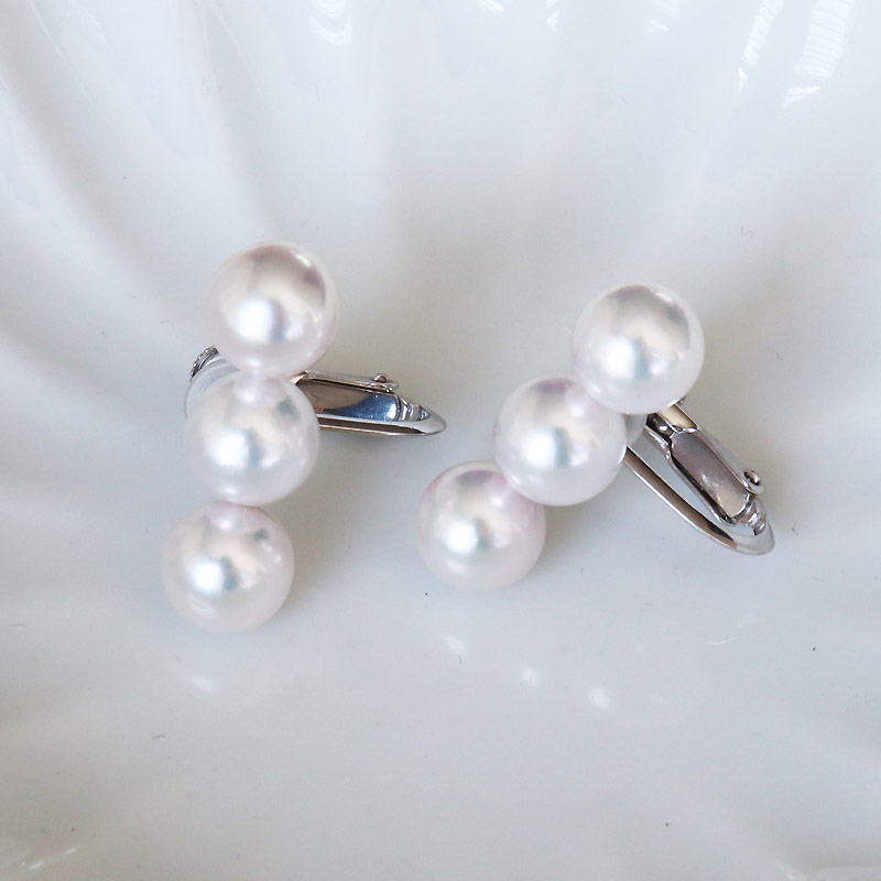 楽天市場】akoya アコヤ真珠ピアス 数粒ラインピアス 3粒 7-7.5mm海水