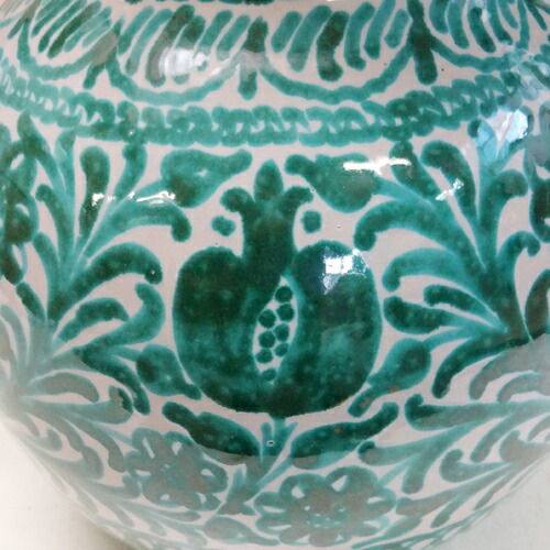 レア！スペイン、グラナダ焼のビネガー入れ。アラブの影響の緑釉がいい 19C