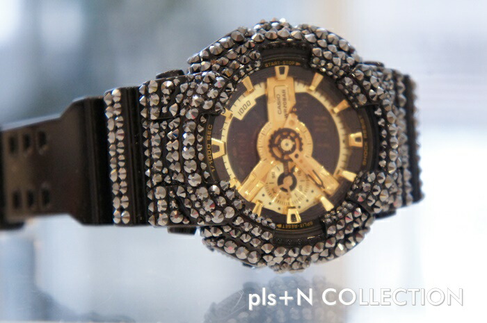 Nike ロゴ入りストラップ ブラック/ゴールドスワロフスキーカスタム