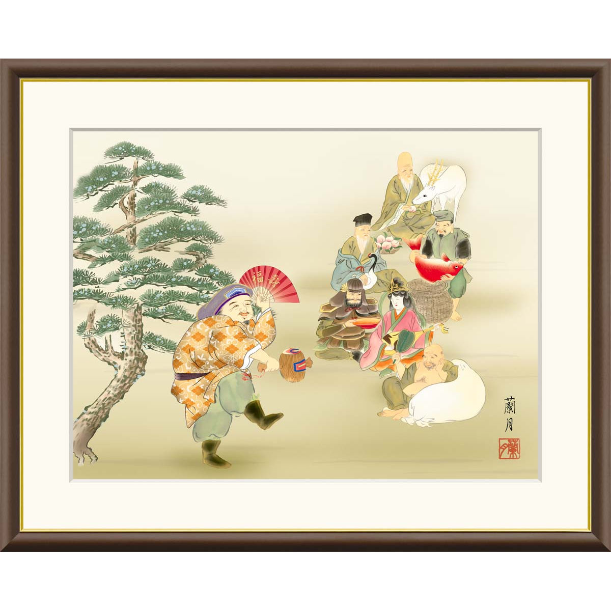 昭和レトロ 七福神 縁起物 開運 掛軸 茶掛 骨董品 絵画 日本画 アート