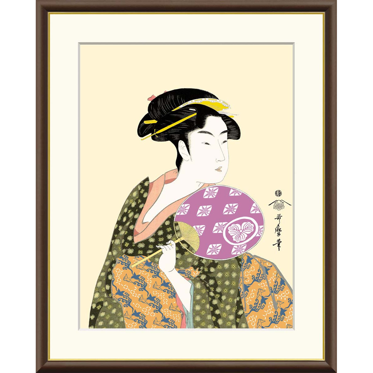 楽天市場】絵画 浮世絵 美人画 団扇を持つおひさ 喜多川歌麿 額入り