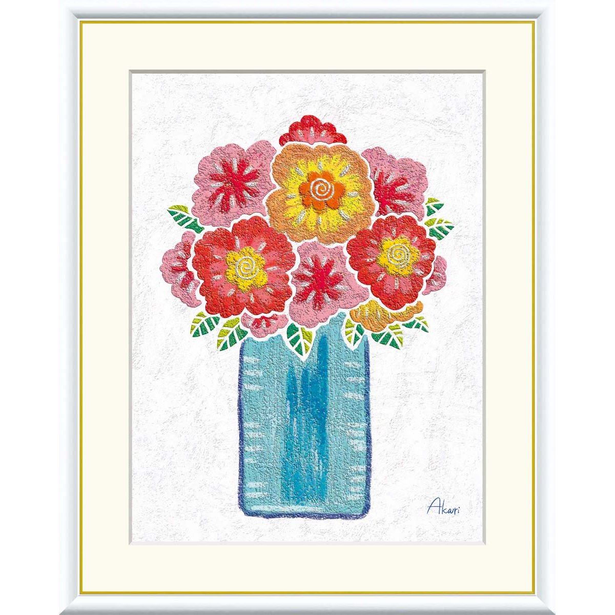 油絵 赤白ボーダーの花瓶と花 油絵赤白ボーダーの花瓶と花