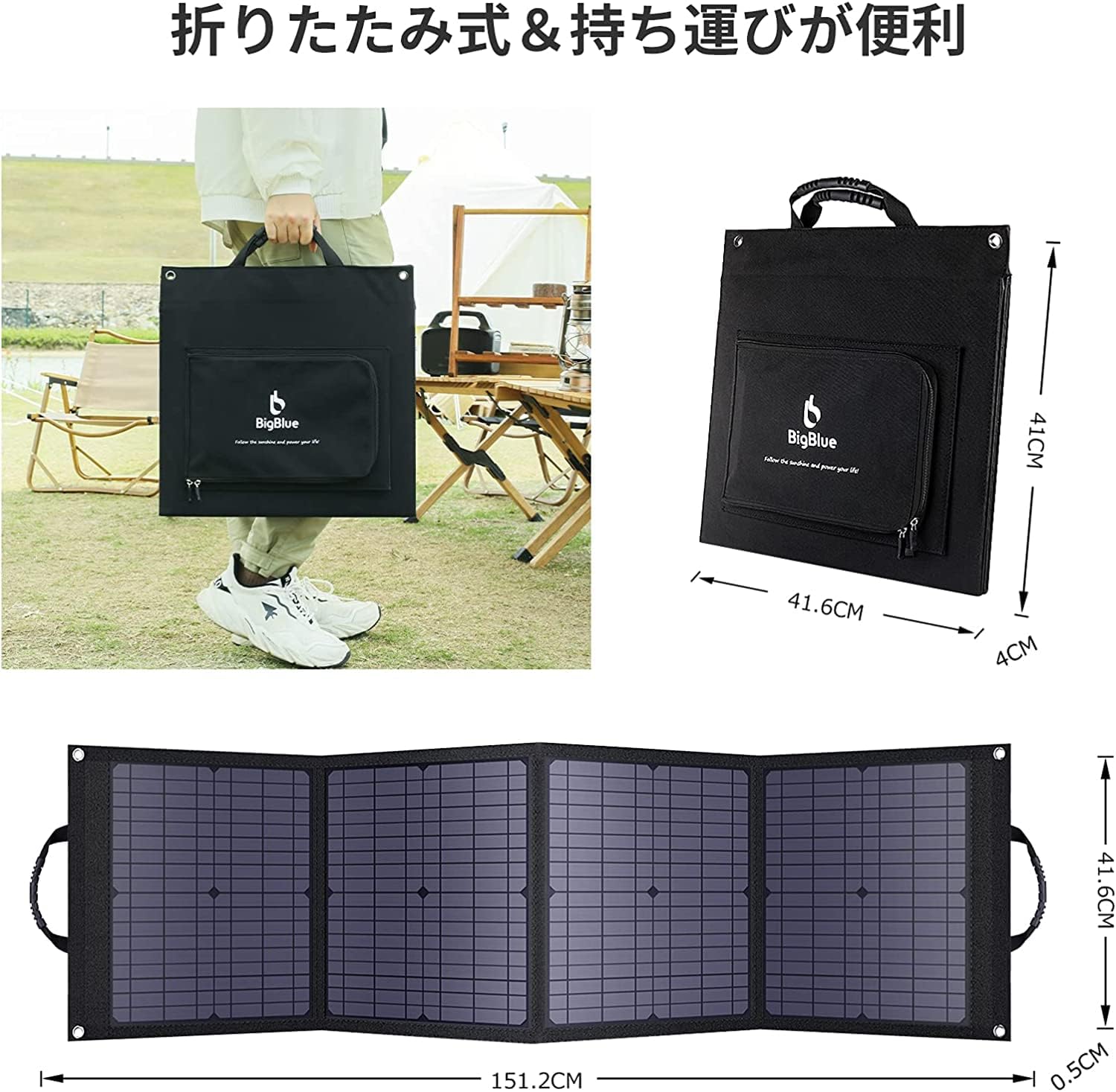 Rockpals ソーラーパネル 100W ETFE ソーラーチャージャー折りたたみ式