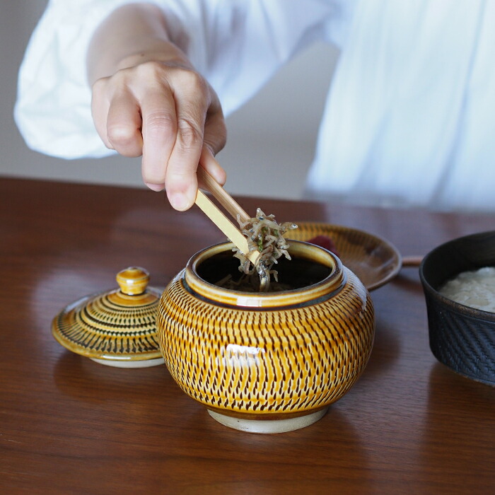 楽天市場】小鹿田焼 小袋窯 2合壺 飴釉飛びかんな / おんたやき おんた