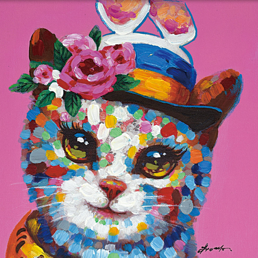 絵画 インテリア 額付(白) 油絵 F6-071019 猫たち 絵画 インテリア 額