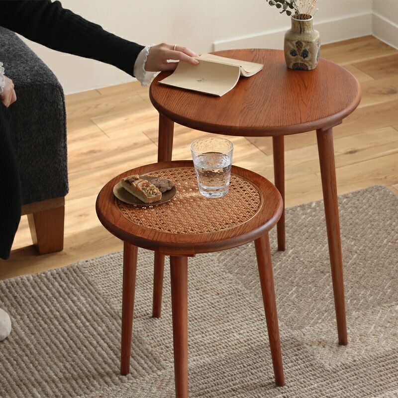 楽天市場】ネストテーブル RattanMix／RD 円形 ヴィンテージレッド