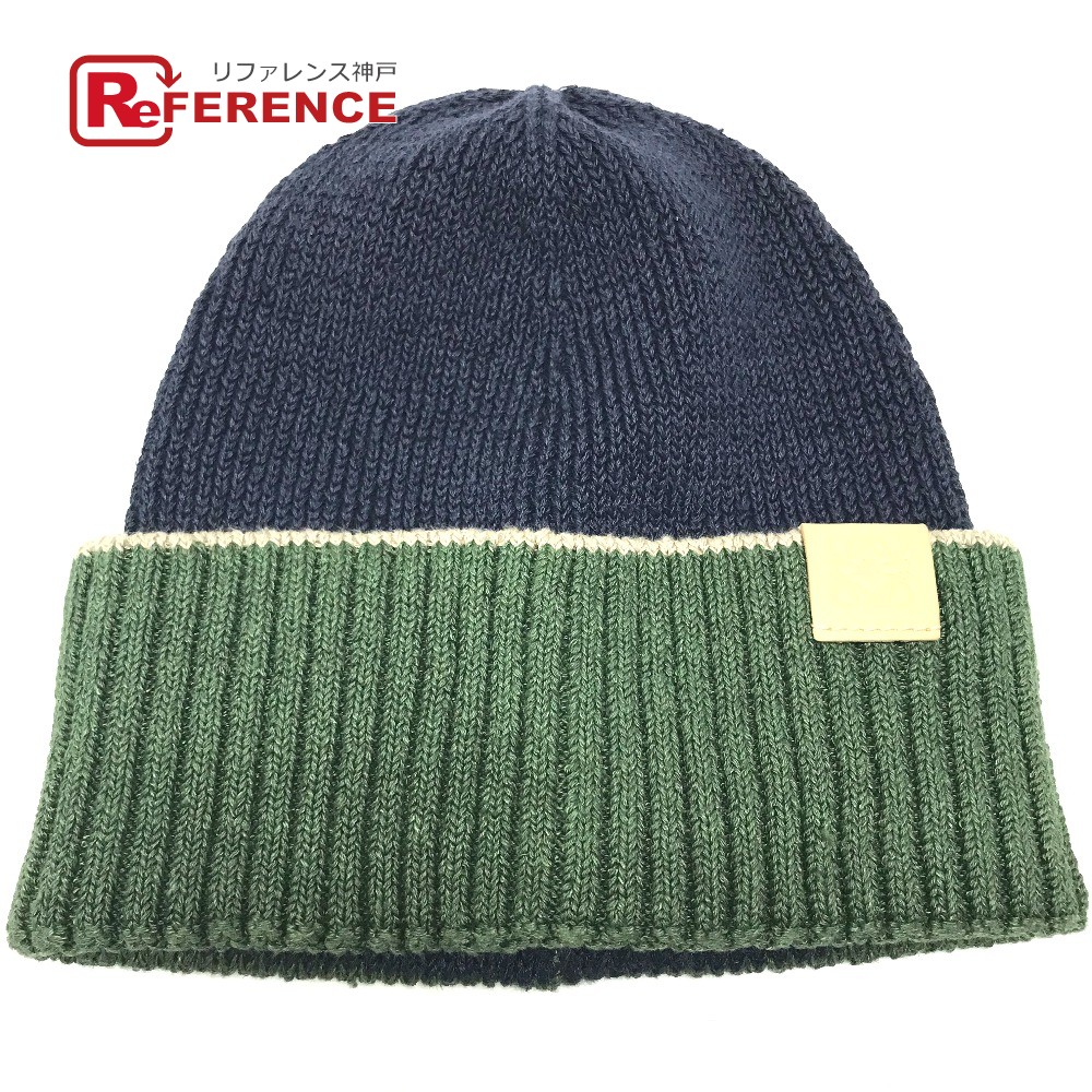 LOEWE ニット帽 ビーニーネイビー・グリーン