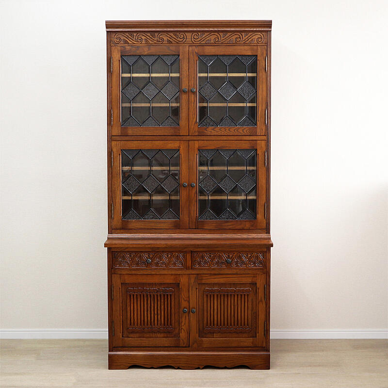 英国アンティーク木製カップボード/キャビネット/キッチン収納/飾り棚