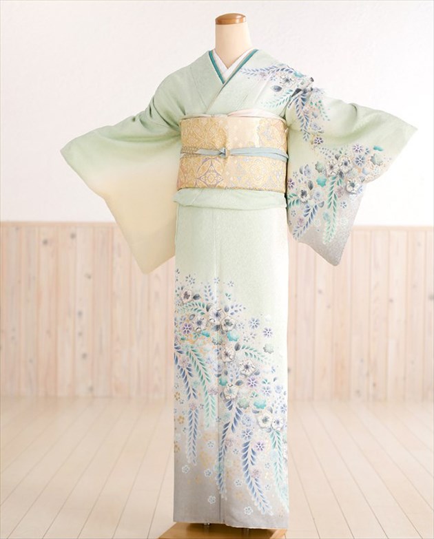 単衣 着物 訪問着 フルセット 正絹 紬 辻ヶ花 花 淡ベージュ O4 販売