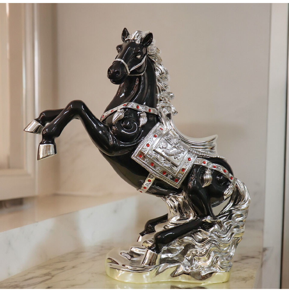 楽天市場】跳ね馬 置物 馬の置物 幅66cm 開運 風水 立ち馬 黒馬