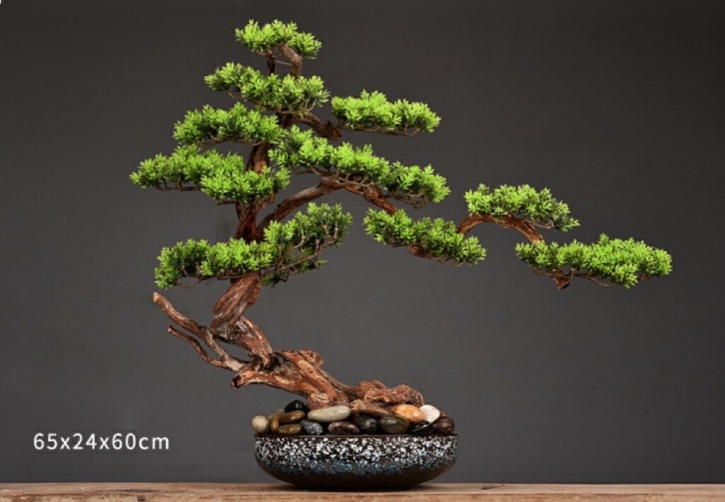 楽天市場】A003656インテリアグリーン ．高級模造迎客松盆栽 置物 禅意
