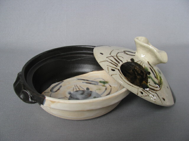 魯山人写し 中垣連次作 秀峰窯 織部 蟹文 蓋碗 小丼 蓋付中鉢 多用鉢 5
