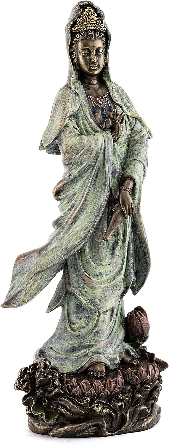 銅製観音像 8.7インチ 慈悲の女神 玉座の置物 自宅オフィス装飾、風水