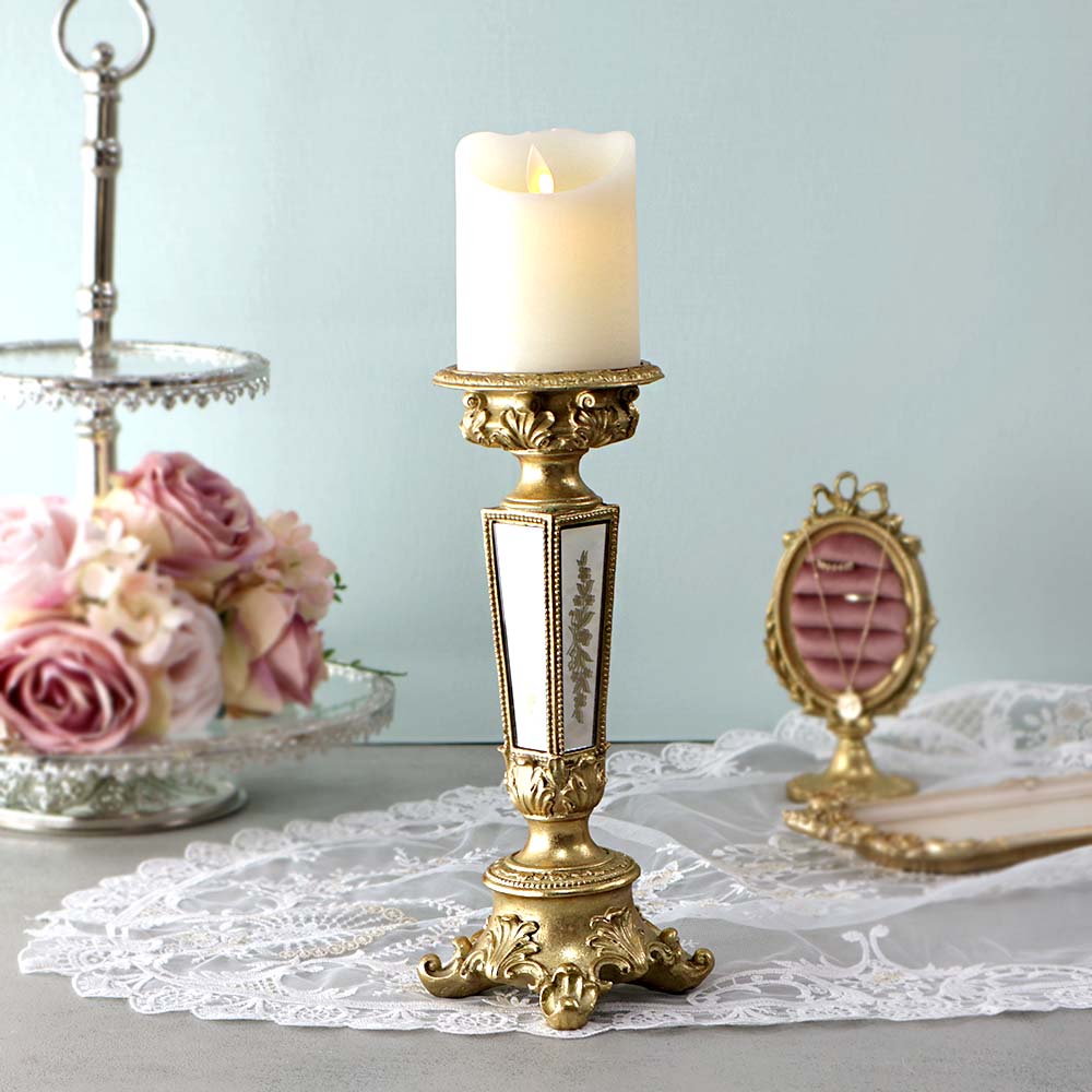 キャンドルスタンド グレー シャビー 花 置物 キャンドルホルダー バラ