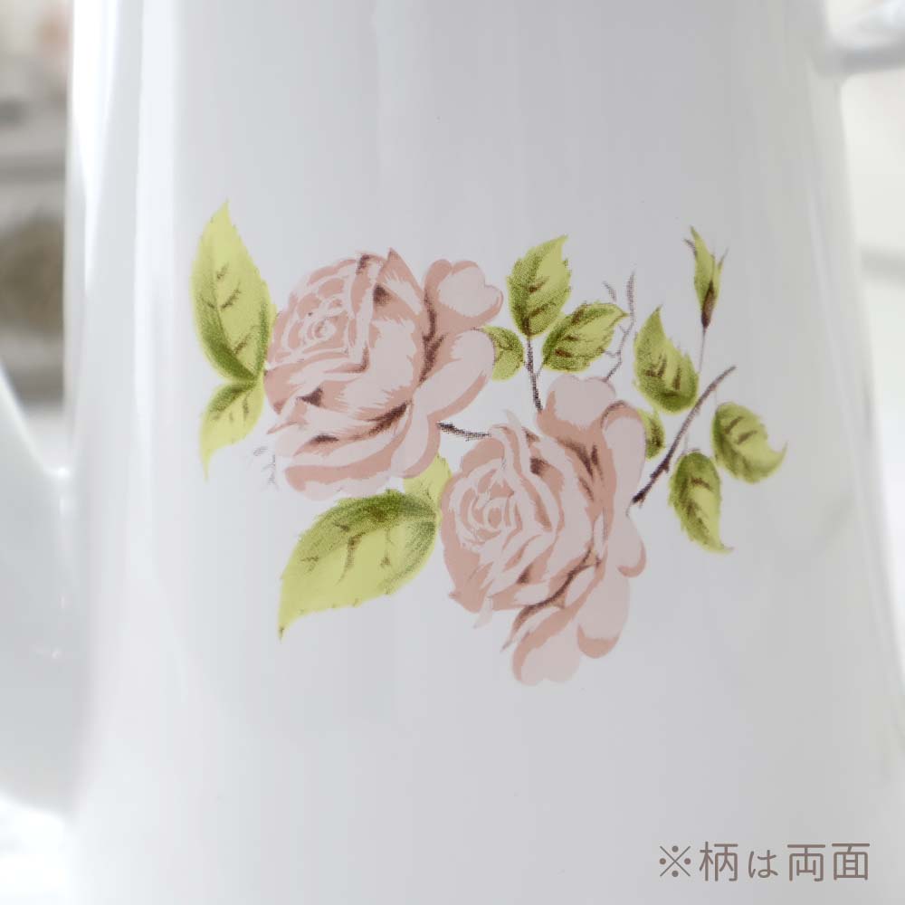 フランスアンティークホーローピンクの花と小鳥ハンドペイントコーヒー