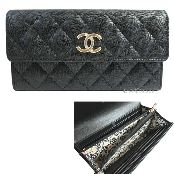 CHANEL✨シャネル キャビアスキン Wホック 財布 ココマーク ブラック