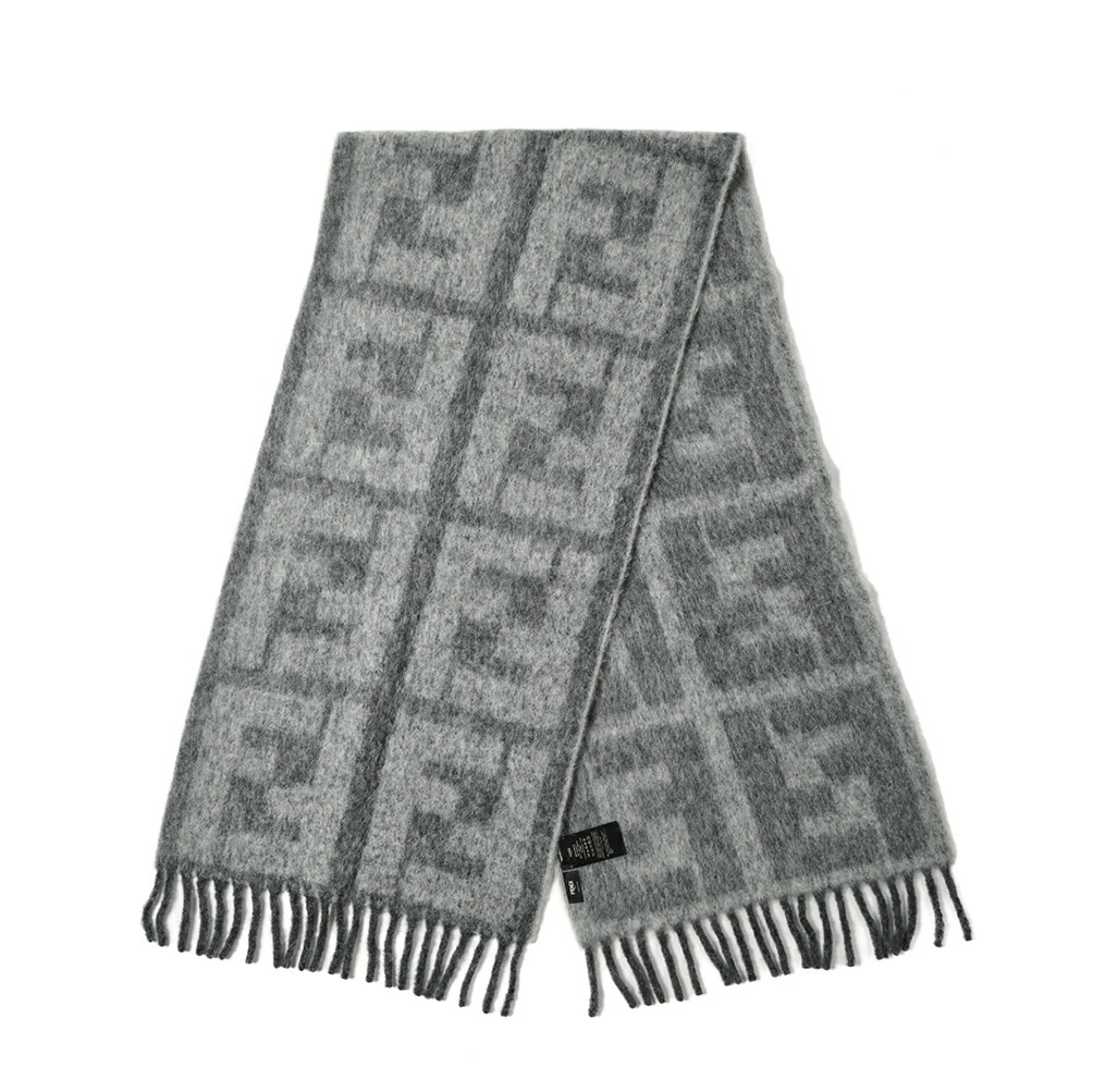 FENDI フェンディ ズッカ マフラー フリンジ ウール ブラウン