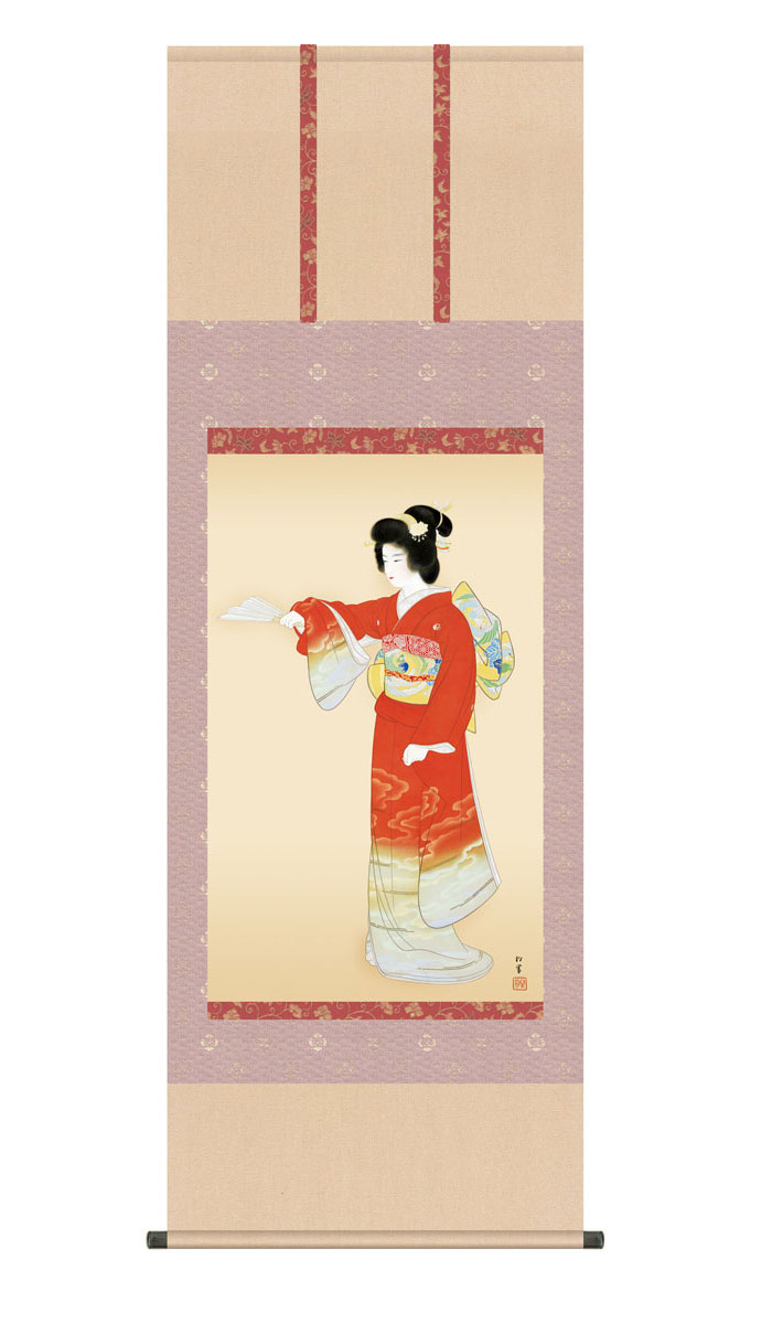 掛け軸 上村松園 『 灯 』 美人画 名品 複製 希少 茶道具 掛軸 新品