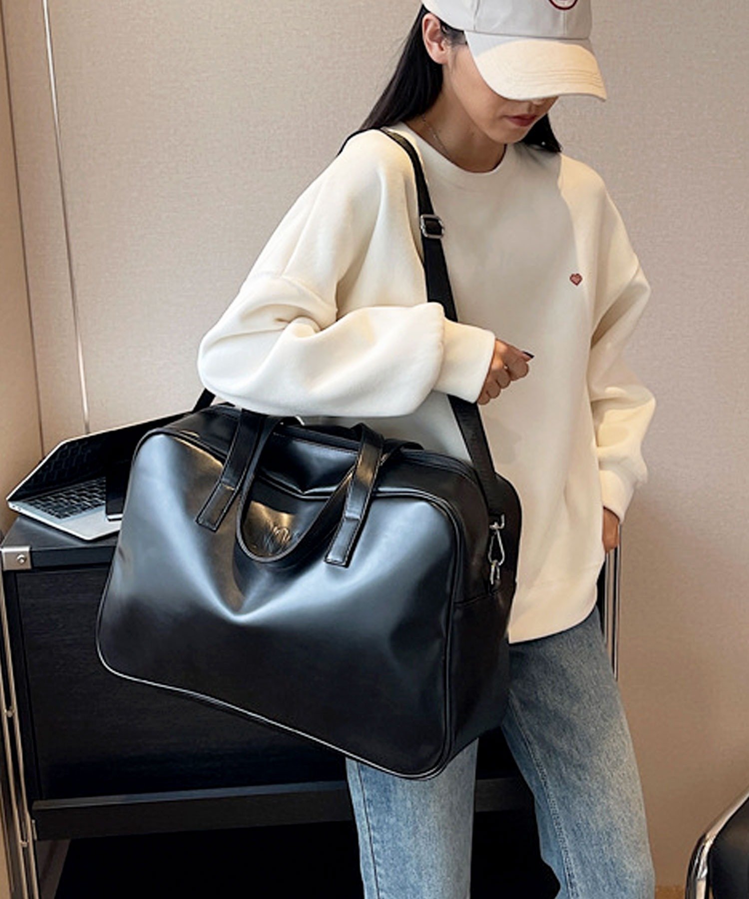 florist｜2WAY/大容量/ヴィーガンレザースクエアビッグボストンバッグ