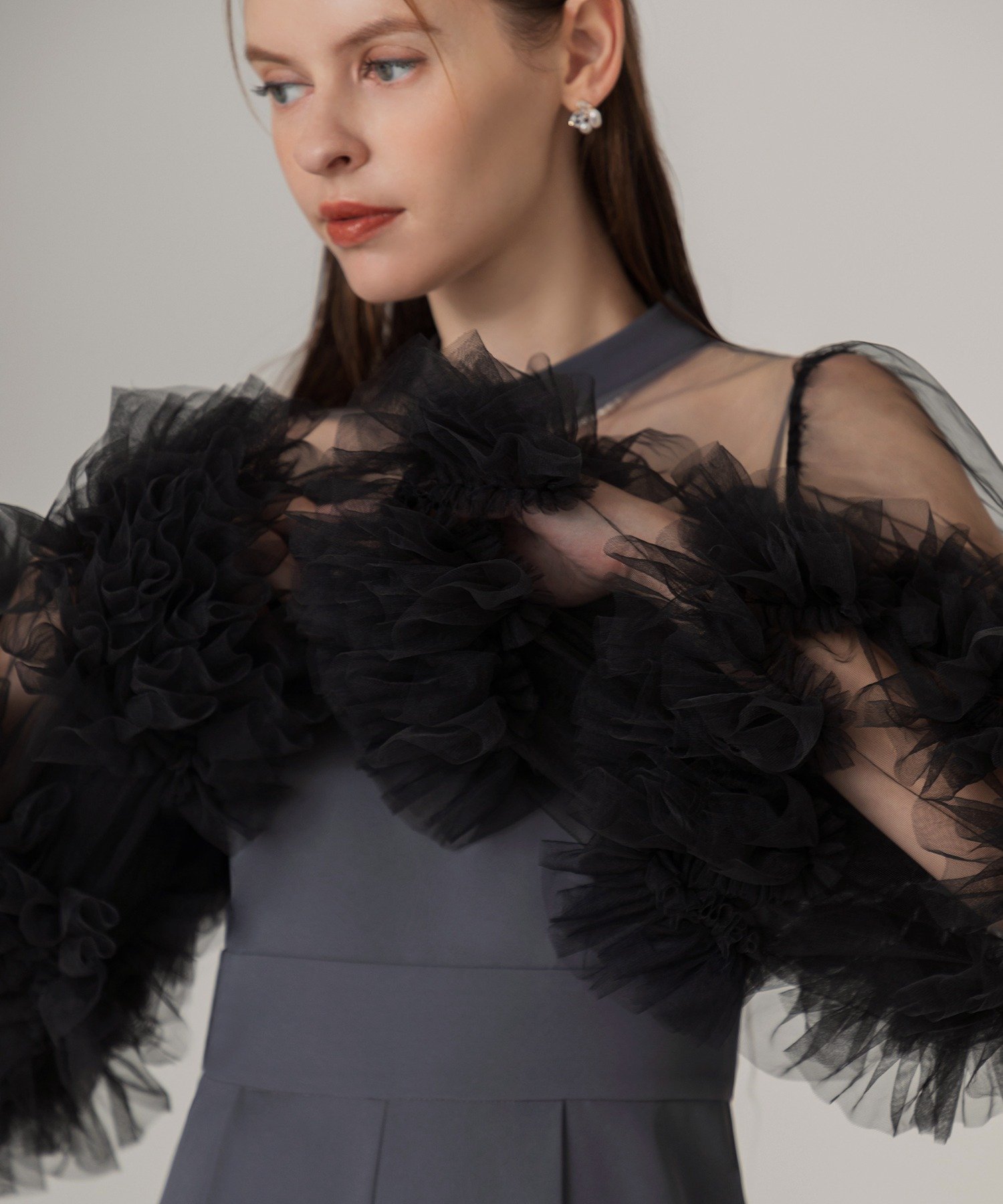 Leja｜LEJA-ボリュームチュールスリーブオールインワンパンツドレス