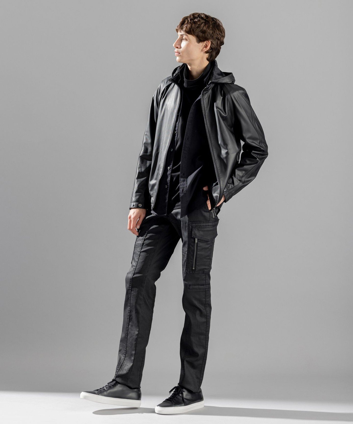 ✨美品JOSEPH HOMM フード付きレザージャケット グレーサイズ50羊革