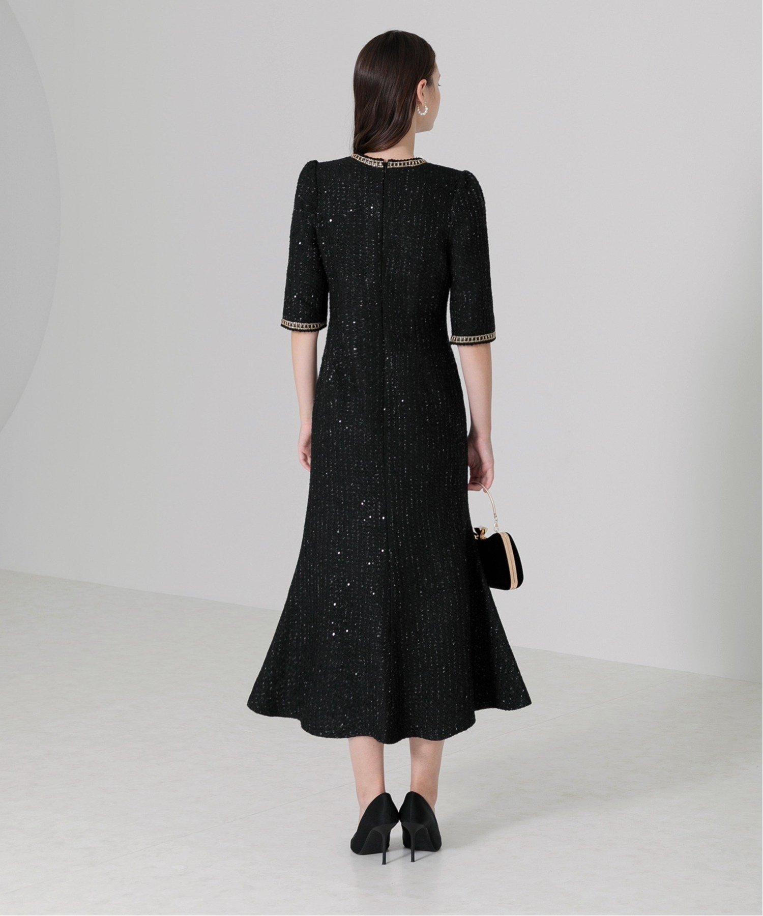 Leja｜LEJA/ラメ混ツイードパール釦スパンコール刺繍ワンピースドレス