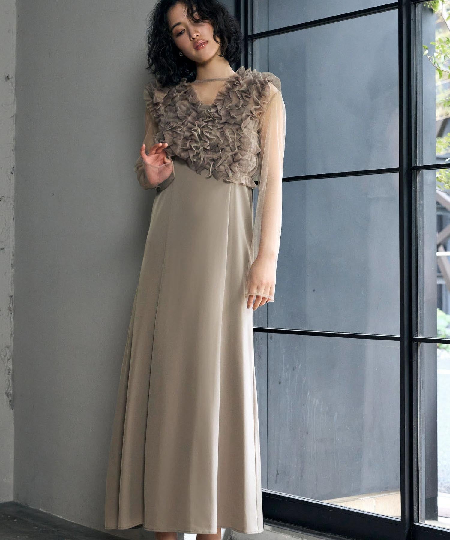 Kana ドレス ボリュームフリルベスト シアートップス キャミワンピ