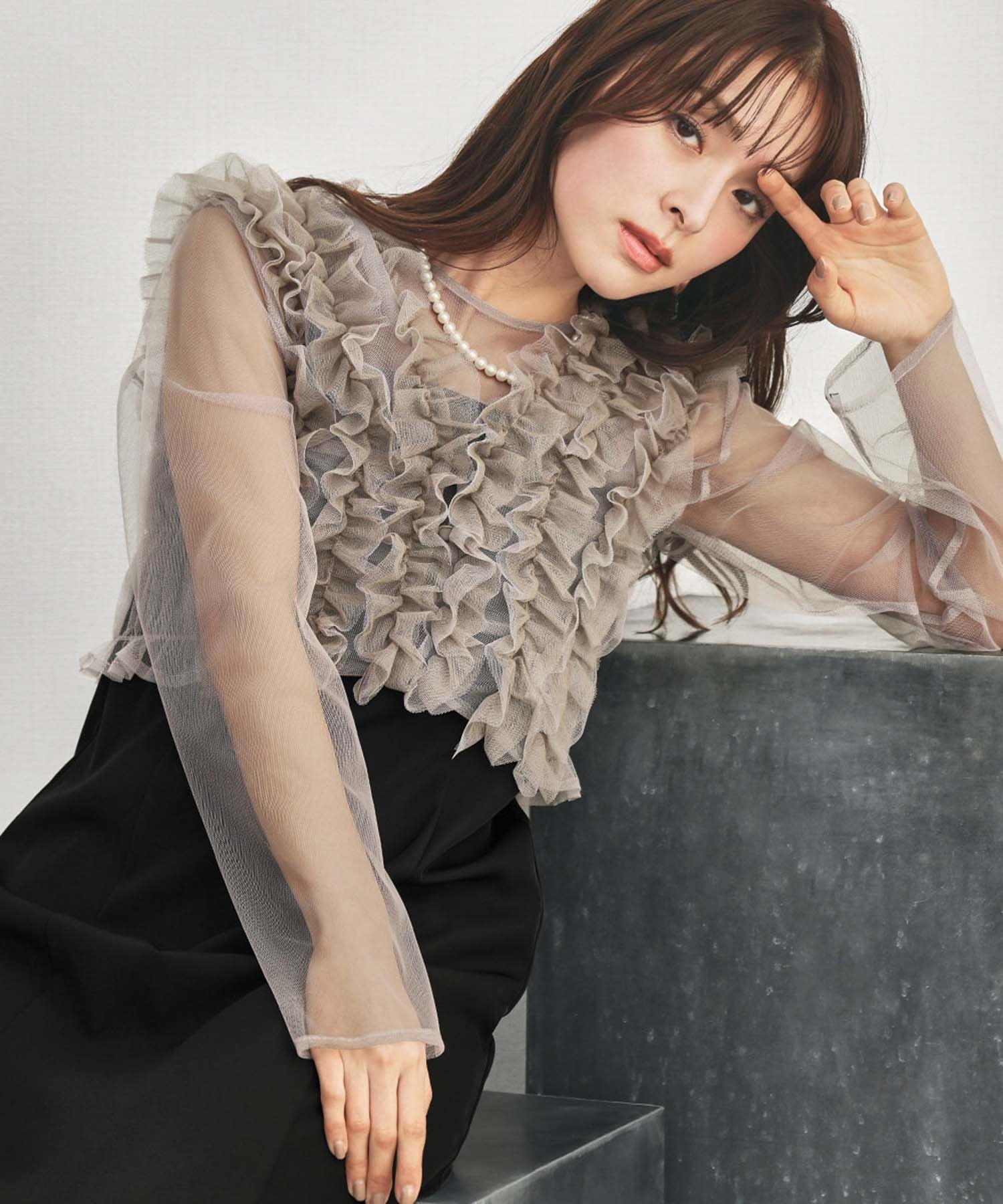 GIRL｜チュールフリルベスト シアートップス キャミワンピース 3点