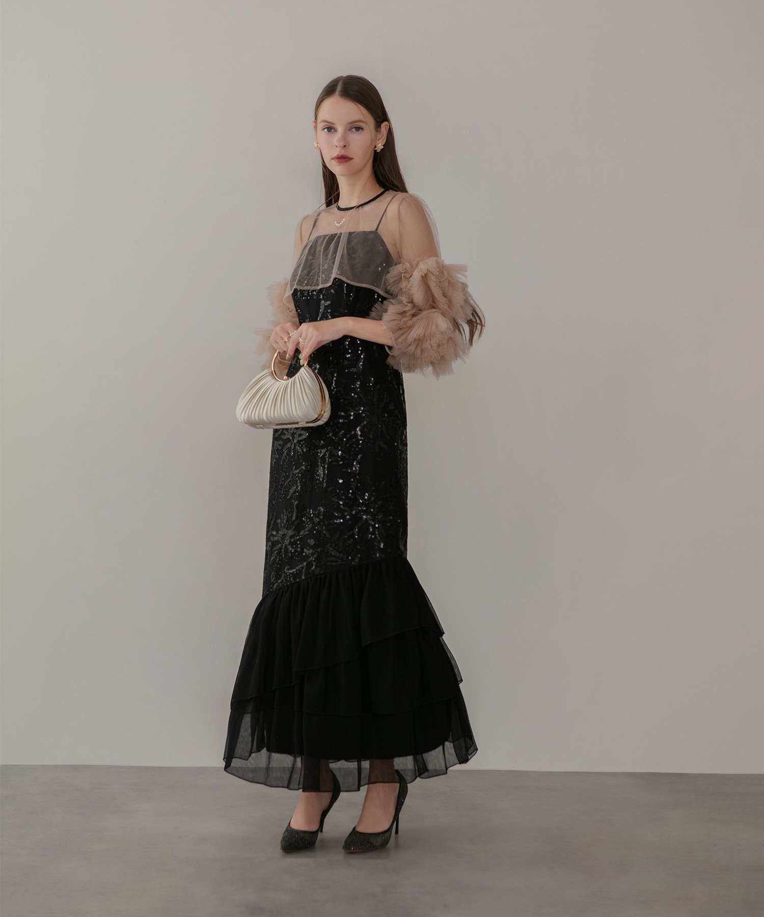 Leja｜Leja-フラワースパンコールチュールフリルスリーブIライン