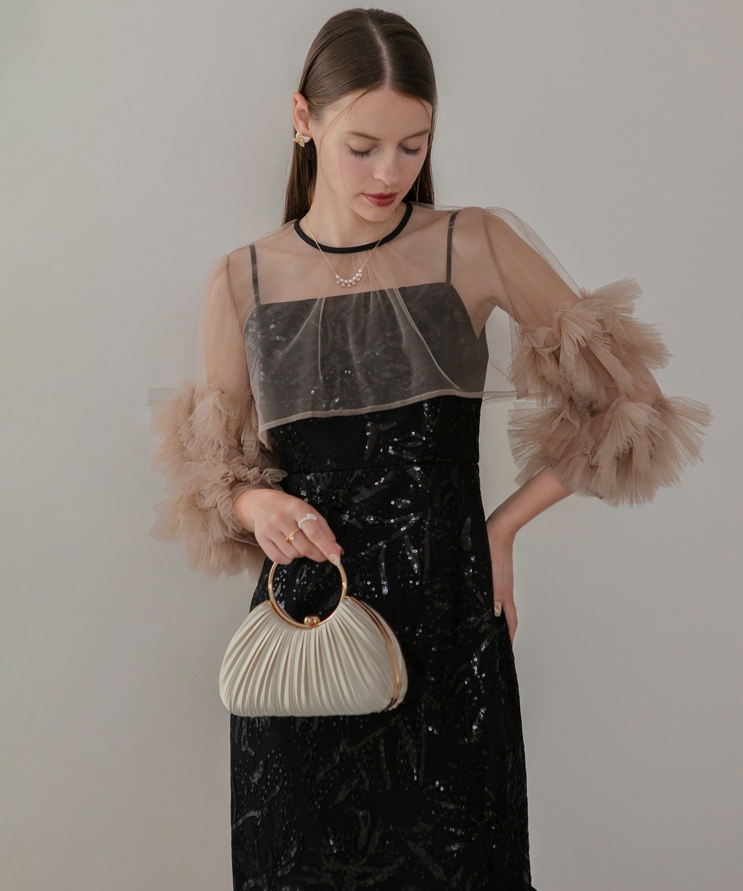 Leja｜Leja-フラワースパンコールチュールフリルスリーブIライン