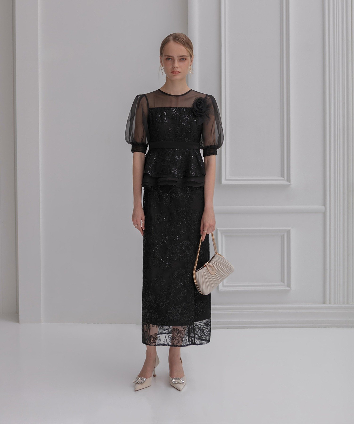 Leja｜LEJA-ローズペプラムIラインワンピースドレス結婚式オケージョン