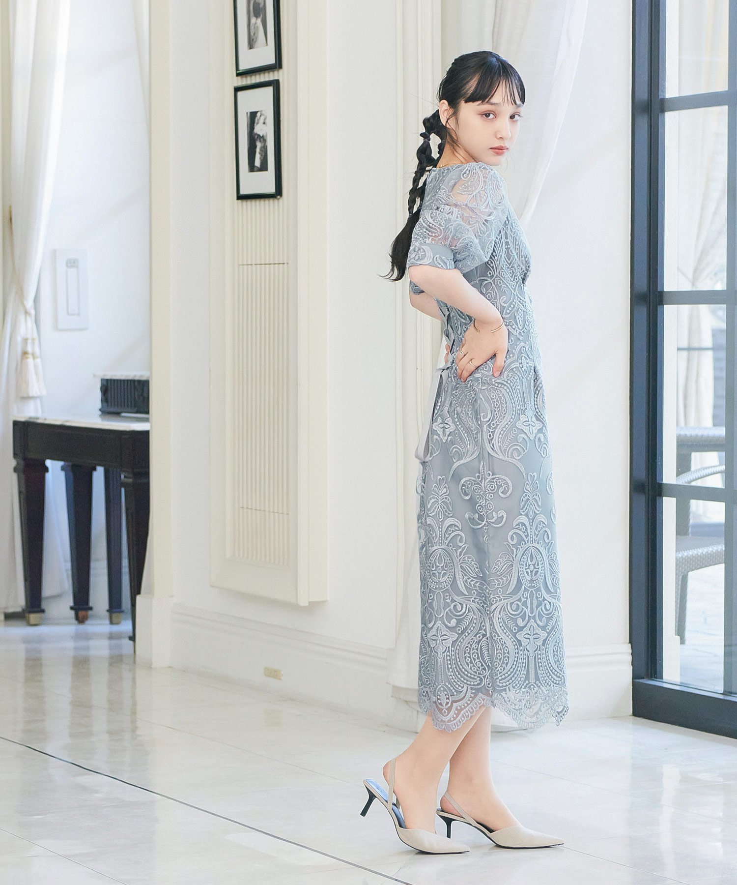 bflat｜刺繍レース バックリボン タイトドレス | Rakuten Fashion(楽天