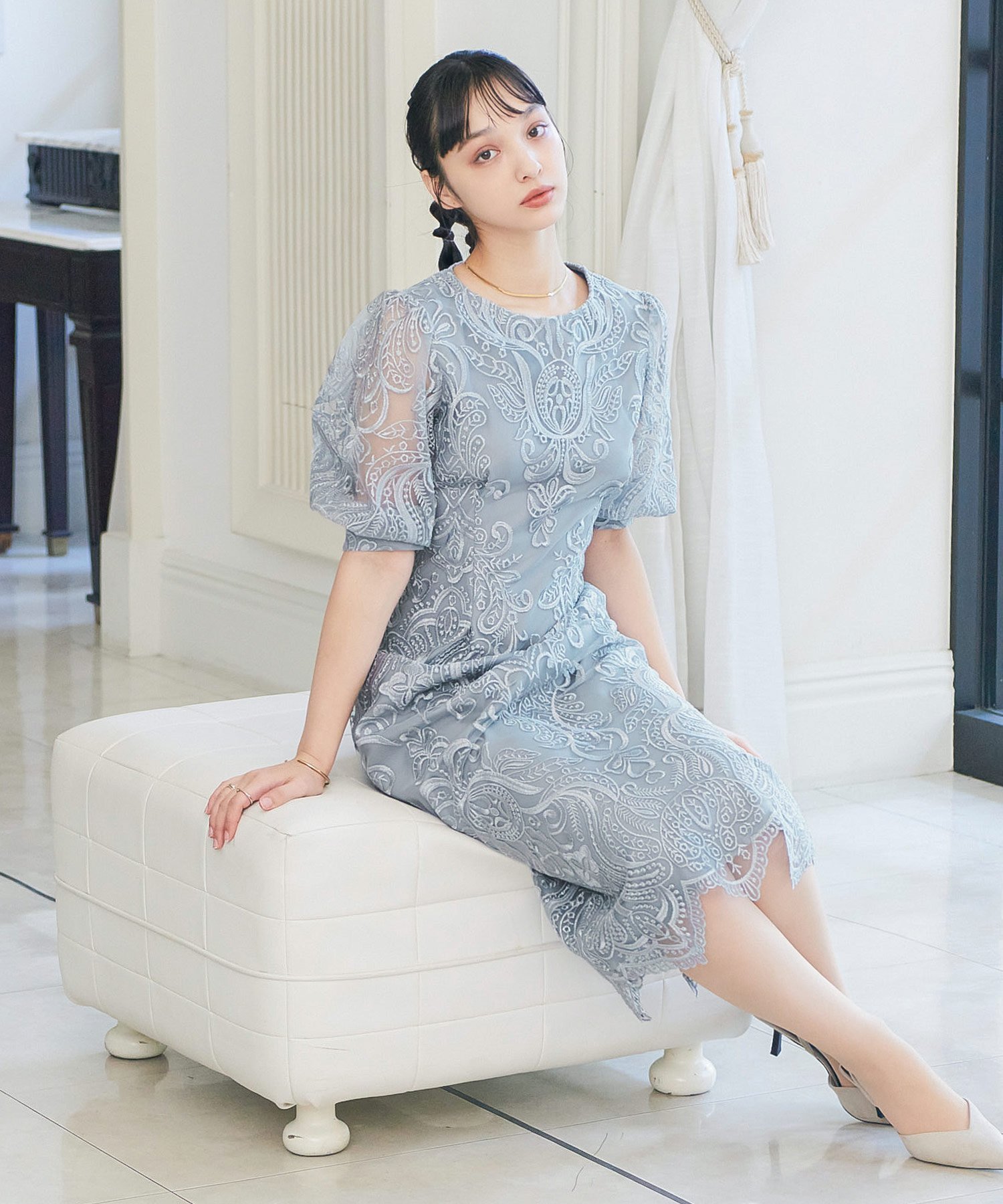 bflat｜刺繍レース バックリボン タイトドレス | Rakuten Fashion(楽天