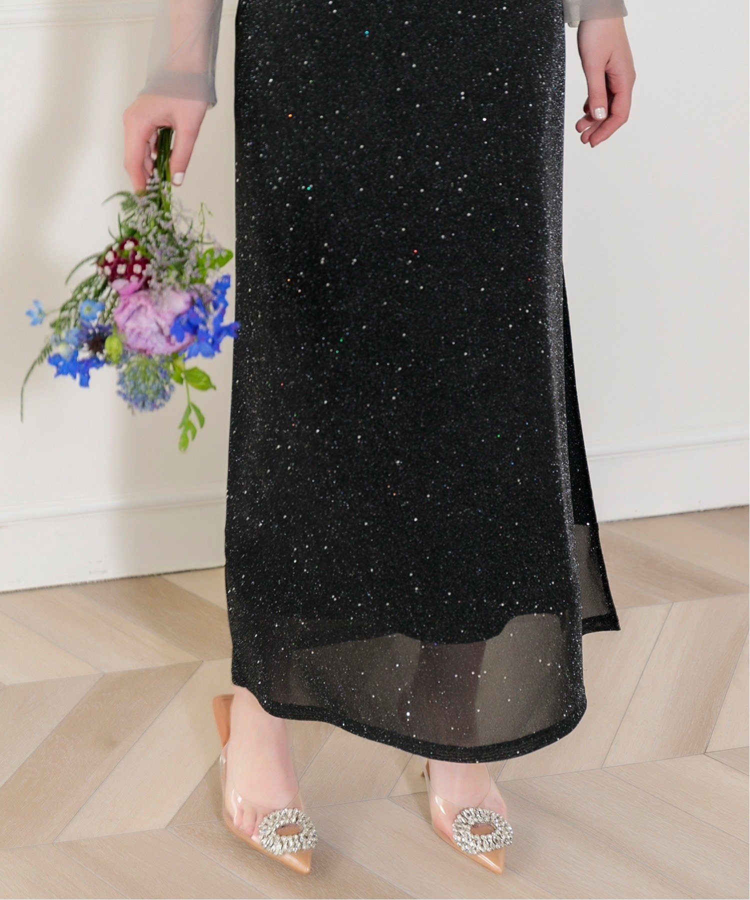 Leja｜LEJA-レースラメスリットロングワンピースドレス結婚式